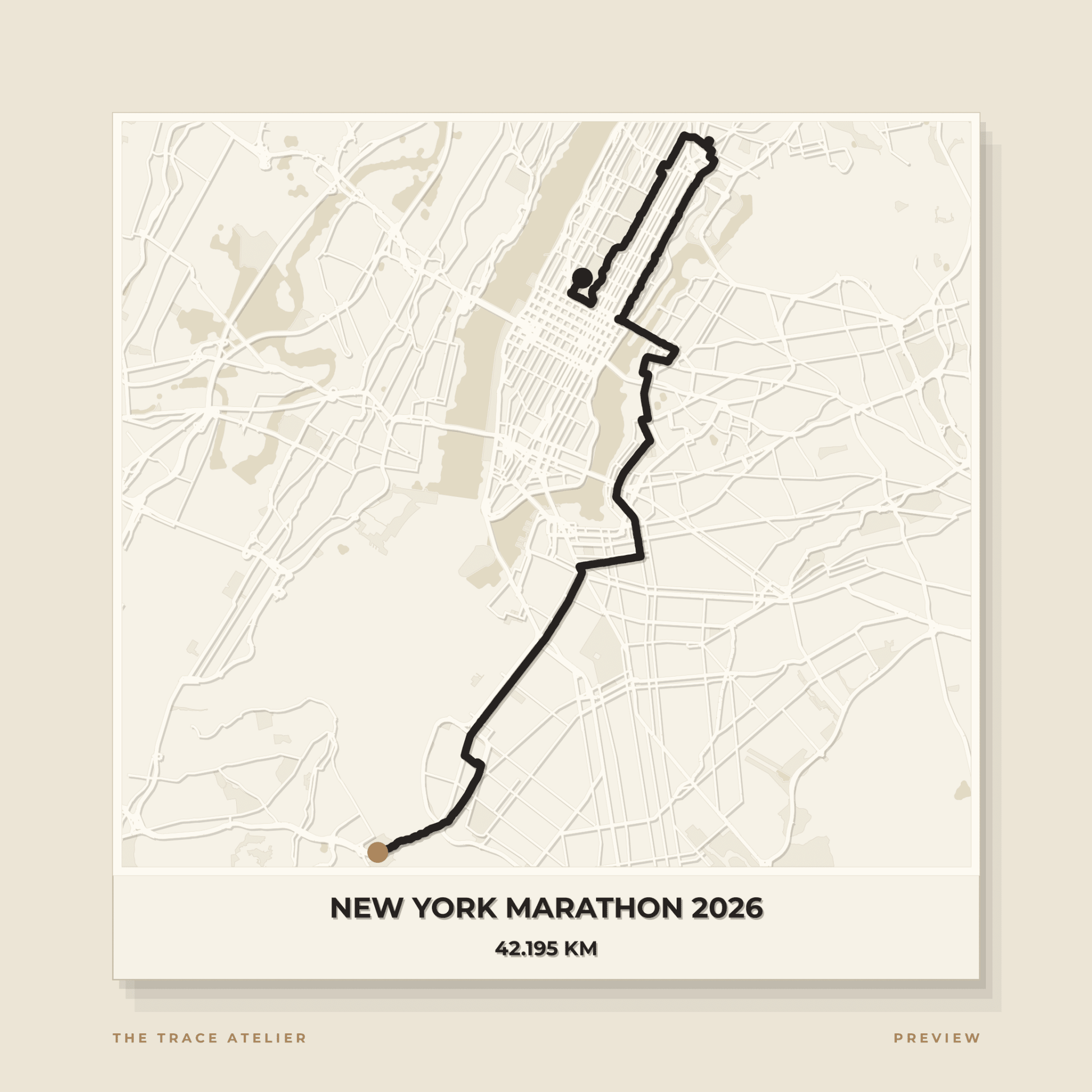 New York Marathon 2026 · Mapa 3D - The Trace Atelier