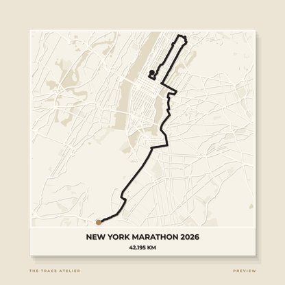 New York Marathon 2026 · Mapa 3D - The Trace Atelier